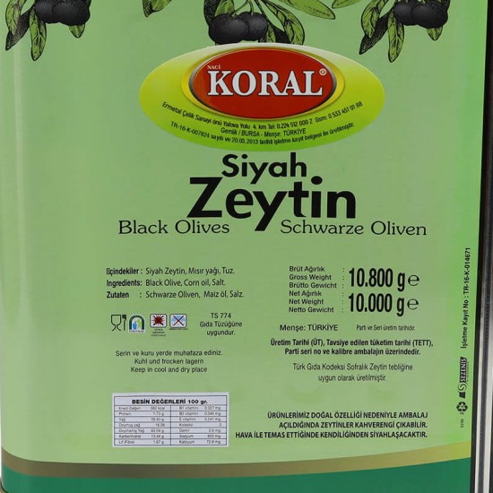 Süper Yağlı Salamura Zeytin 10 Kg. 261-290 Kalibre