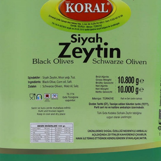 Süper Yağlı Salamura Zeytin 10 Kg. 261-290 Kalibre